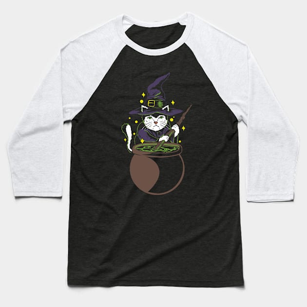 Cat witch Baseball T-Shirt by popcornpunk